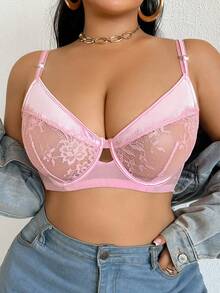 DesireSculpt 1 Áo ngực có gọng ren vá cỡ lớn - Hồng - Xem 8