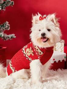 PETSIN 1 件红绿姜饼人麋鹿圣诞宠物毛衣小狗衣服小型犬和猫冬季保暖 - 彩色 - 查看 8