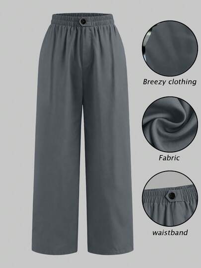 Rometta Plus Size Women Elastic Waist Real Pockets Loose Pants