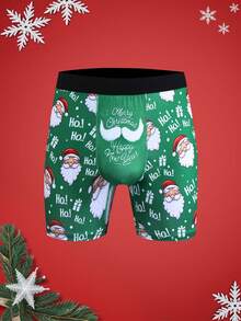 Notgurli Christmas Funny Print Cartoon Quirky Santa Claus, Gift Box, Candy Cane, Bell, Snowflake, Snowman, Family Party Men's Mid-Length Boxer Briefs - Multicolor - View 1