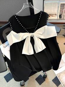 GlowEve CURVE 大码女式优雅奢华拼色衬衫 - 黑色 - 查看 1