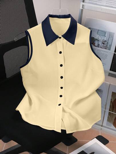 Resyla 女士无袖衬衫，户外穿着，假日约会，撞色咖啡色，时尚夏季设计，别致骑士印花休闲衬衫，适合户外、日常穿着、购物，图案设计，时尚百搭