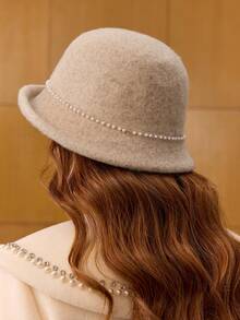 MOTF PREMIUM ELEGANTE SOMBRERO BALDE CON DECORACIÓN DE PERLAS FALSAS - Arroz albaricoque - Ver 2