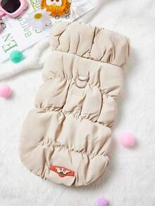 PETSIN 1pc Khaki Ribbon Label Dog Jacket 3-Layer Thick Warm Coat For Small Medium Dogs, 8 Colors Available, Autumn/Winter