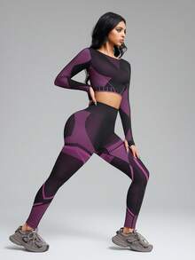 Innovista 女士条纹扭结露背设计长袖露脐上衣和紧身裤运动套装，女士无缝长袖健身套装 – 黑粉撞色线条两件套运动服，交叉露背设计 | 高支撑速干瑜伽普拉提高强度间歇训练健身套装 | 压缩紧身裤和功能性运动文胸 | 收腹、防紫外线、透气、修身运动休闲服 | 适合办公室、健身房、有氧运动、跑步、户外运动 | 适合在 Reels 上发布热门 OOTD 健身视频 | 高品质耐用套装，适合、英国、欧洲、巴西、墨西哥女性 - 玫紅色 - 查看 9