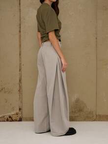 COUREZ Low Rise Medium Balloon Trousers With Side Pleats Detail In Nylon/ Y2K Fall Winter Clothes For Women Streetwear Baggy Oversized Bottoms Going Out New Years - Grey - View 5