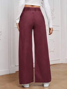 EMERY ROSE Women's Elastic Waist Wide Leg Loose Casual Versatile Jeans - Burgundy - View 2
