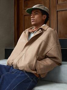 SWAVVY Men's Brown Suedette Short Length Long Sleeve Jacket - Brown - View 7