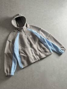 Manfinity ZONE917 Chaqueta con capucha con cremallera y parches de colores contrastantes para hombre, estilo años 2000, otoño/invierno - Gris - Ver 9