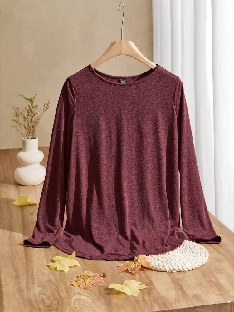 Women's Casual Solid Color Button Back Curved Hem T-Shirt Women Long Sleeve Tops Grey Tops For Women Gray Blouse Women Solid Color T Shirt Tops Women Women Women's Fall Clothes