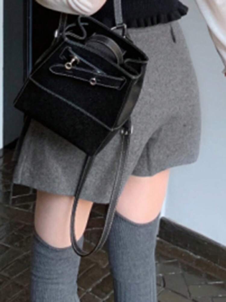 Women's Pleated Wool Blend A-Line Mini Skirt, Versatile & Slimming