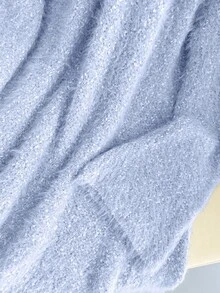 Franclia Women's Light Blue Elegant Everyday Autumn Sweater Dress,Plus Size Ribbon Tie Bow Round Neck Long Raglan Sleeves Floral Yarn Knitted Mini Pullover - Blue - View 5