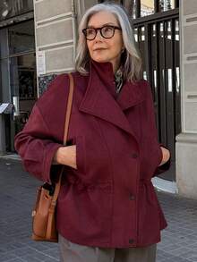 Vivie Lora Women's Suede Loose Waist Regular Jacket Women Coats - Burgundy - View 4