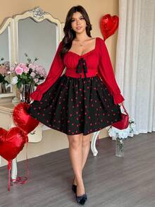 Vionelle 春秋/秋冬新款优雅度假设计文胸罩杯系带蝴蝶结心形印花灯笼袖长袖连衣裙收腰A字短款浪漫连衣裙 - 彩色 - 查看 7