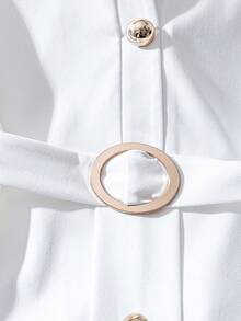 Franclia Elegant Commuter Solid Color Front Button Long Dress Fall Cloth For Women - White - View 3