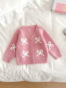 Áo khoác cardigan màu hồng thêu nơ dễ thương cho bé gái, thích hợp mặc hàng ngày. - Bụi hồng - Xem 7