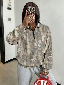Rovax Áo nỉ cổ bẻ thời trang đường phố Leaf Camouflage dành cho nữ, hoàn hảo cho mùa thu/đông, quà tặng cho nữ, áo nỉ ngày lễ, áo phông thời trang, áo nỉ thời trang, quà tặng cho anh chị em, quà tặng cho chị em gái, quà tặng Ngày của Mẹ, áo nỉ vui nhộn, áo nỉ thời trang tối giản thường ngày - Xám - Xem 3