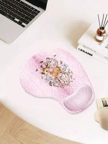 ROMWE Kawaii 波点卡通图案防滑防水加厚腕托鼠标垫 - 鹿紋粉色 - 查看 3