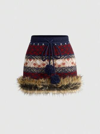 ROMWE Avant Ensemble pull et jupe femme jacquard Fair Isle taille basse pour l'automne/hiver Y2K