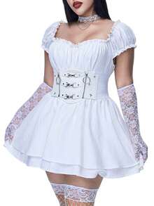 Coolane Trang phục biểu diễn mọi mùa dành cho nữ Trang phục Rave Goth Y2K Preppy Trang phục Rave cổ điển Váy yếm bên hông kiểu nấm Renaissance Fair - trắng - Xem 5