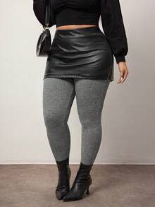 Enliva Plus Size Women's Slim Fit Leggings, Autumn/Winter Base Layer Pants, For Apple Rounded Body Shape - Grey - View 3