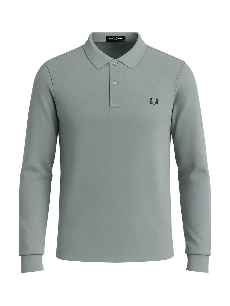 Fred Perry Men's Long Sleeve Polo Shirt Green - Grey - View 1