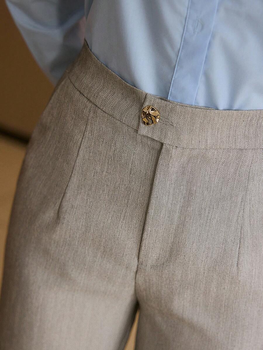 MOTF PREMIUM WOMEN'S CLASSIC HERRINGBONE PATTERN ELASTIC WAIST SKINNY CARROT PANTS, SPRING/SUMMER - Khaki - View 2