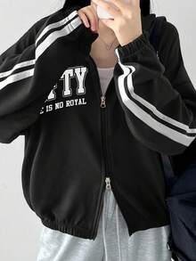 DAZY 女士休闲字母印花宽松卫衣 - 黑色 - 查看 2