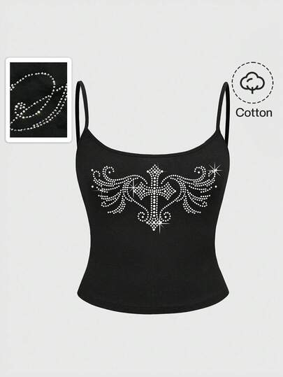 Grunge Punk Chaleco brillante con alas cruzadas de cristal para mujer, estilo sexy punk rock para fiestas