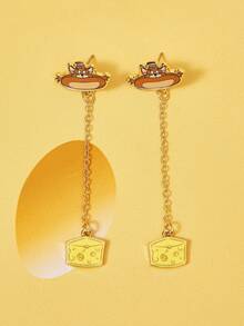 TOM & JERRY X SHEIN Fashionable Women's Popular Cartoon Element Zinc Alloy Earrings - Gold - View 2