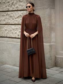 Ontre 2026春夏新款女士超长连衣裙，春夏新款复古别致优雅都市通勤日常百搭浪漫休闲90年代风格，适合情人节、派对、婚礼、约会、毕业典礼、假期、海滩、演出、早午餐、机场等多种场合。 - 咖啡棕 - 查看 2