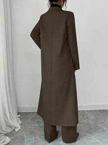 Elenzga Dark Grey Lapel Shoulder Long Suit Pants For Women - Coffee Brown - View 2