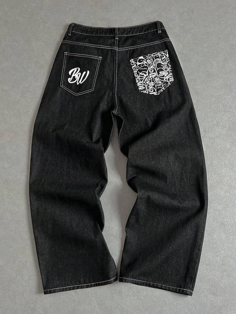 STEELVANCE Men's Casual Loose Fit Wide Leg Black Jeans Loose Wide