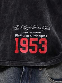 PLAYBOY X SUMWON Vintage Washed Crop Fit Long Sleeve Graphic Tee Keyholders Club Pleasures Principles 1953 Print - Black - View 6