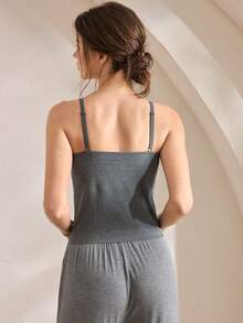 Ocili 1pc Women's Comfortable Minimalist Dark Grey Undershirt - Dark Grey - View 7