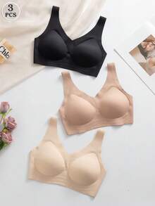 3件套优雅舒适无缝文胸，女士款，多色可选 - 彩色 - 查看 1