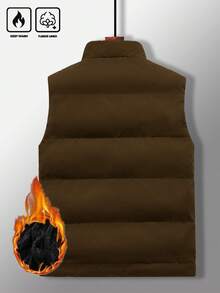 Manfinity Homme 宽松男士字母拼接加厚棉服背心外套，男士冬季背心，棕色男士背心，保暖内衬背心，无袖外套 - 棕色 - 查看 2