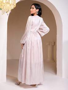 Veilorie Đầm dài tay bồng bềnh bằng vải sa tanh thanh lịch dành cho nữ - Hồng - Xem 3