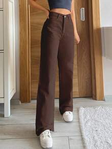 SHEIN Tall Casual Versatile Solid Color High Waist Straight Leg Jeans