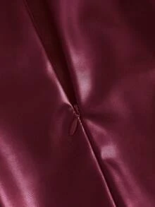 Sweetra 女士性感紧身迷你裙，纯黑色，美式复古 PU 皮革，适合所有季节 - 酒紅色 - 查看 4