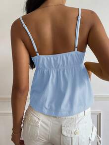 CovetEZ 女士黄色休闲蕾丝吊带背心 - 藍色 - 查看 2