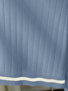 Franclia 撞色滚边简约长袖刺绣马头马球领针织毛衣 - 藍色 - 查看 7