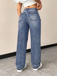 EMERY ROSE Quần jeans ống côn rách rách thường ngày - Rửa trung bình - Xem 12