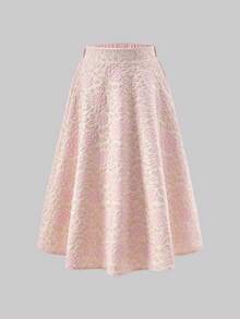 SHEIN 少女优雅提花编织弹力腰A字裙，适合日常穿着、聚会和派对，春秋季百搭之选。 - 粉色 - 查看 8