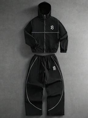 PAVTROS بدلة رياضية كاجوال للرجال كبار الحجم، جاكيت مقنعة مع سحاب وبنطال، ملابس الشارع، فضفاضة، علامة تجارية، "أنا أحب صديقي"، رسومات، صديق، كبار الحجم