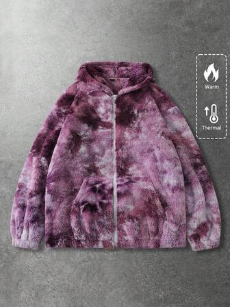 Street Life Chaqueta con capucha de forro polar con cremallera y manga larga con efecto tie-dye para hombre, casual para otoño/invierno