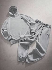StoneGrade 男士经典灰马印花宽松休闲灰色连帽衫和运动裤运动服套装，舒适服装，秋冬服装 - 灰色 - 查看 7
