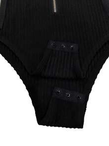 Franclia Mono casual de manga larga con cremallera y parches blancos para mujer