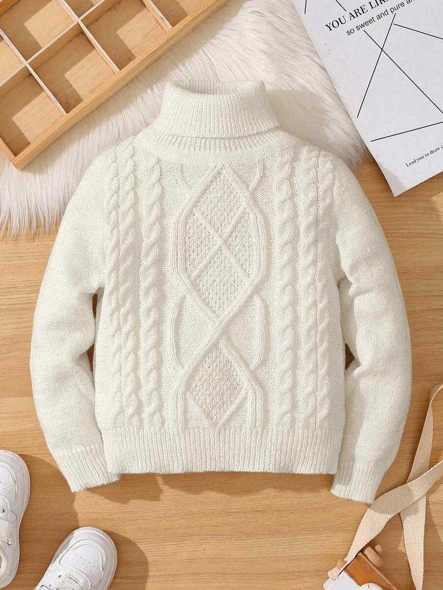 一件男童休闲宽松高领毛衣，适合返校、生日派对、晚宴、婚礼、洗礼、开学典礼、日常穿着、旅行、运动以及秋冬季节穿着。 - 杏色 - 查看 1