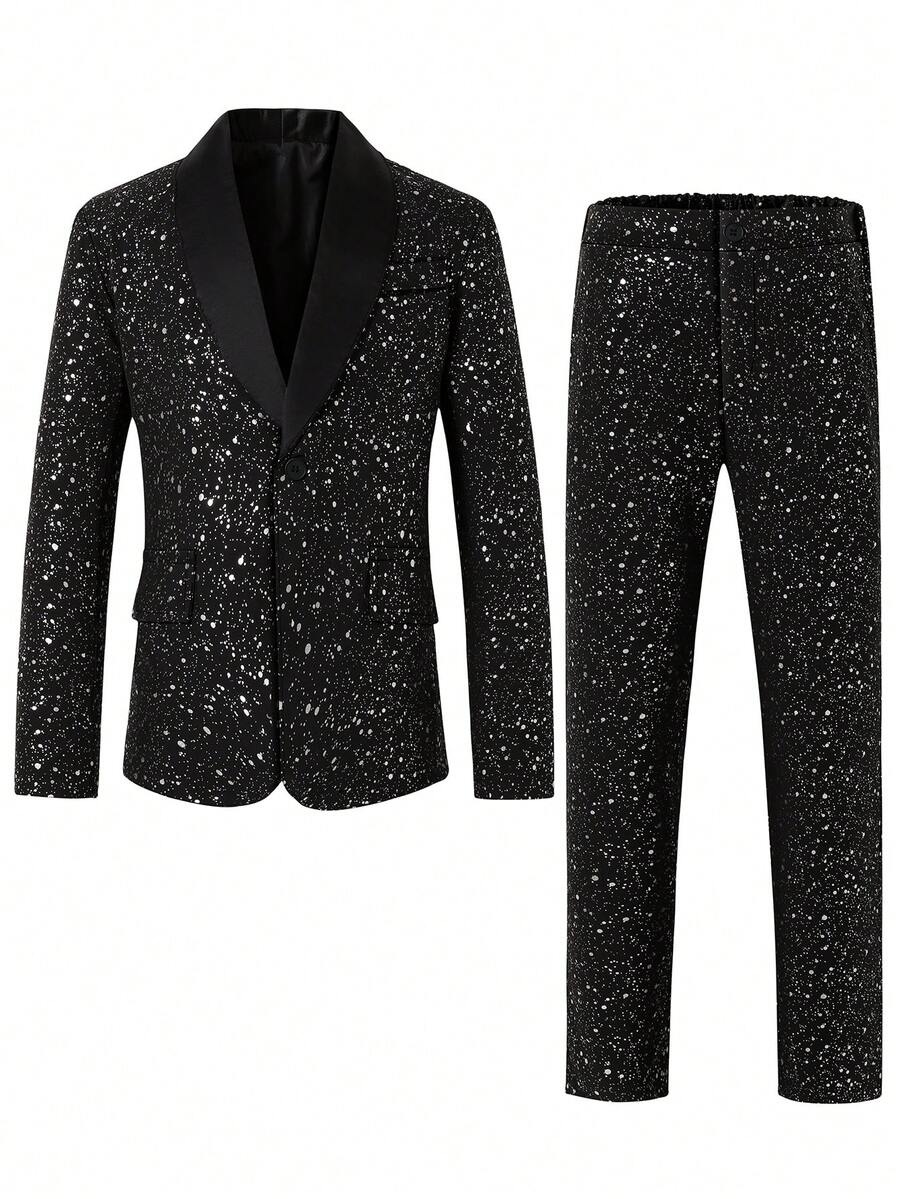 两件套黑色西装：长袖外套+长裤，闪亮简约休闲套装，适合青少年、钢琴/小提琴演奏、婚礼、毕业典礼、正式场合、绅士着装、生日派对、晚宴、演出、招待会、婚礼季、万圣节、圣诞节、秋冬季礼物、情人节男孩派对西装、黑色西装套装、男士舞会西装、闪亮舞会西装、亮片舞会西装、黑色舞会西装、情人节男士西装、闪亮西装、男孩西装、燕尾服 - 黑色 - 查看 1